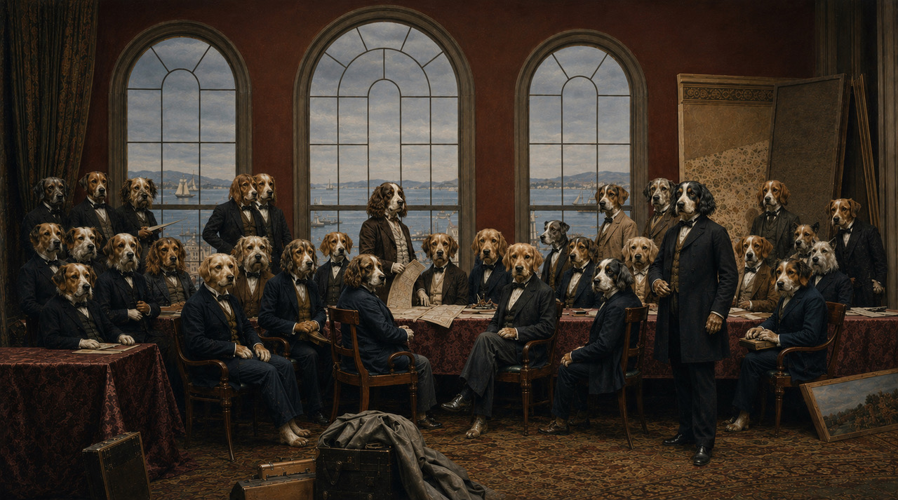 In Dogs We Trust, a playful dog version inspired by the Fathers of Confederation