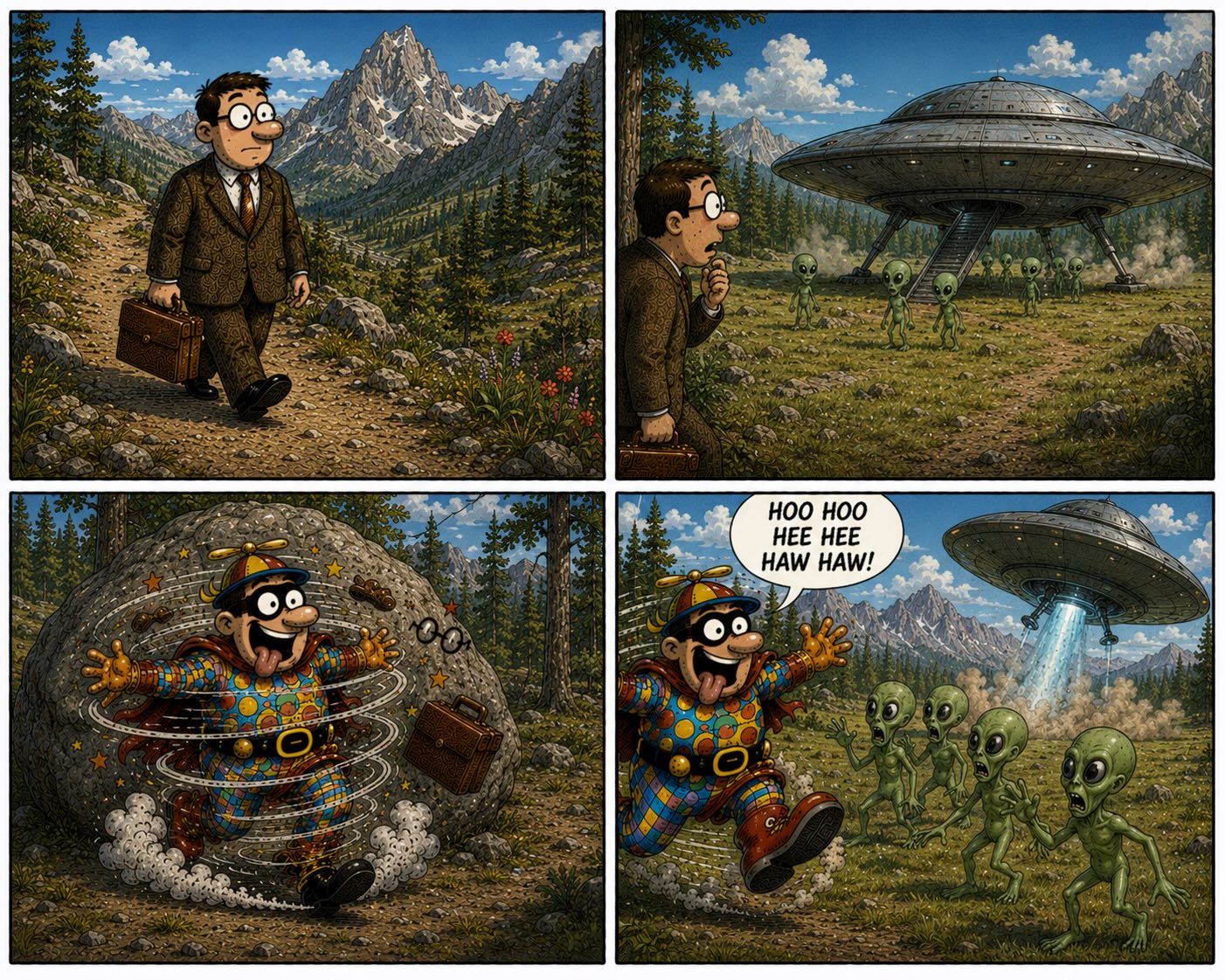 Silly hero saves earth