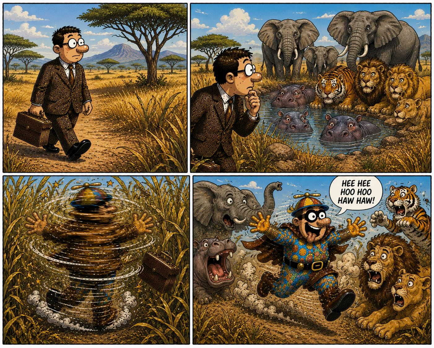 Silly hero on safari