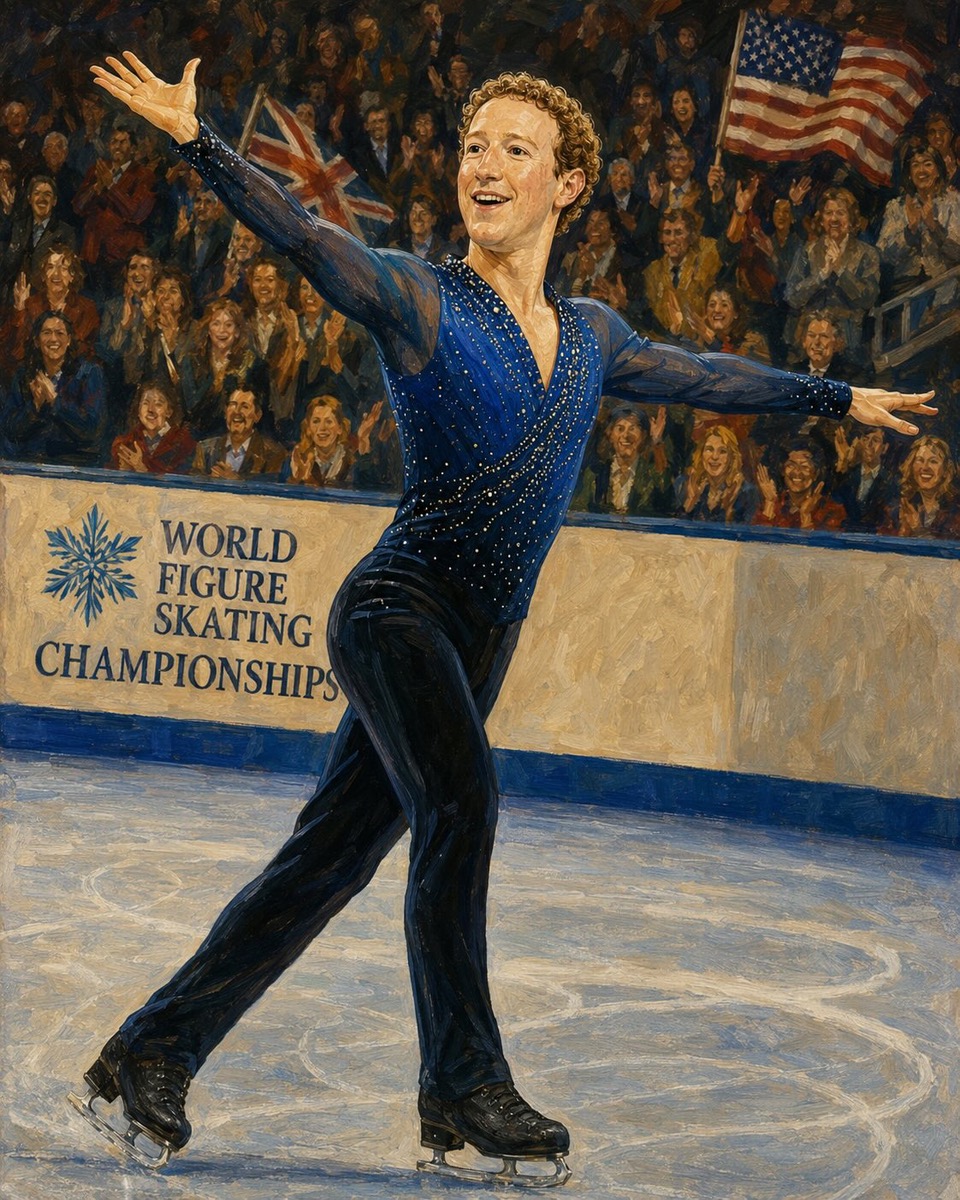 Mark Zuckerberg imagined as a figure skater